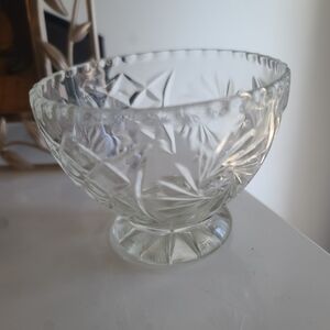 Cut Glass Pedestal Dessert Bowl - Clear Pressed Glass